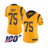 Women's Los Angeles Rams #75 Deacon Jones Limited Gold Rush Vapor Untouchable 100th Season Football Jersey