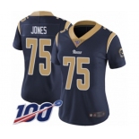 Women's Los Angeles Rams #75 Deacon Jones Navy Blue Team Color Vapor Untouchable Limited Player 100th Season Football Jersey