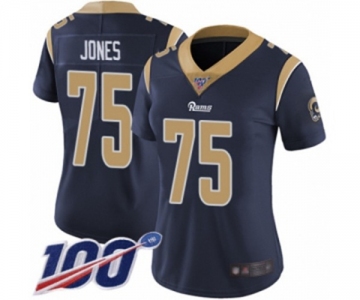 Women's Los Angeles Rams #75 Deacon Jones Navy Blue Team Color Vapor Untouchable Limited Player 100th Season Football Jersey