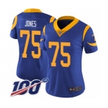 Women's Los Angeles Rams #75 Deacon Jones Royal Blue Alternate Vapor Untouchable Limited Player 100th Season Football Jersey