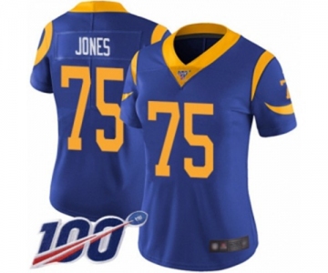 Women's Los Angeles Rams #75 Deacon Jones Royal Blue Alternate Vapor Untouchable Limited Player 100th Season Football Jersey