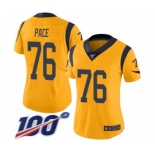 Women's Los Angeles Rams #76 Orlando Pace Limited Gold Rush Vapor Untouchable 100th Season Football Jersey