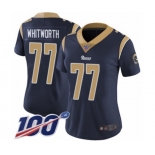 Women's Los Angeles Rams #77 Andrew Whitworth Navy Blue Team Color Vapor Untouchable Limited Player 100th Season Football Jersey