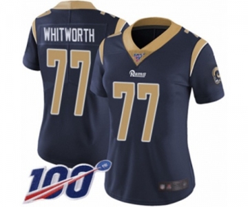 Women's Los Angeles Rams #77 Andrew Whitworth Navy Blue Team Color Vapor Untouchable Limited Player 100th Season Football Jersey