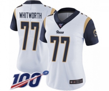 Women's Los Angeles Rams #77 Andrew Whitworth White Vapor Untouchable Limited Player 100th Season Football Jersey