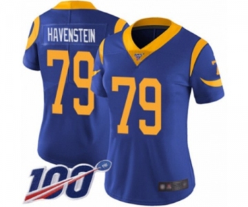 Women's Los Angeles Rams #79 Rob Havenstein Royal Blue Alternate Vapor Untouchable Limited Player 100th Season Football Jersey