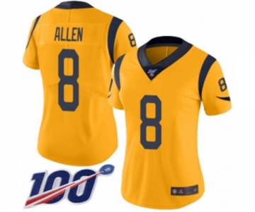 Women's Los Angeles Rams #8 Brandon Allen Limited Gold Rush Vapor Untouchable 100th Season Football Jersey