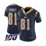 Women's Los Angeles Rams #81 Gerald Everett Navy Blue Team Color Vapor Untouchable Limited Player 100th Season Football Jersey