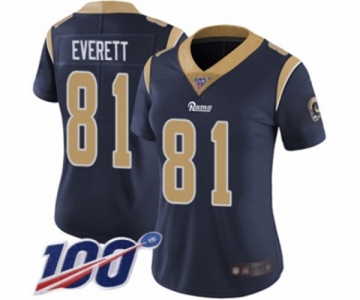 Women's Los Angeles Rams #81 Gerald Everett Navy Blue Team Color Vapor Untouchable Limited Player 100th Season Football Jersey