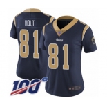 Women's Los Angeles Rams #81 Torry Holt Navy Blue Team Color Vapor Untouchable Limited Player 100th Season Football Jersey