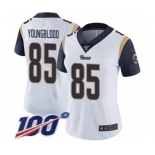 Women's Los Angeles Rams #85 Jack Youngblood White Vapor Untouchable Limited Player 100th Season Football Jersey