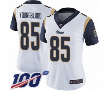 Women's Los Angeles Rams #85 Jack Youngblood White Vapor Untouchable Limited Player 100th Season Football Jersey