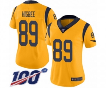 Women's Los Angeles Rams #89 Tyler Higbee Limited Gold Rush Vapor Untouchable 100th Season Football Jersey