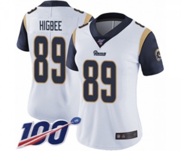 Women's Los Angeles Rams #89 Tyler Higbee White Vapor Untouchable Limited Player 100th Season Football Jersey