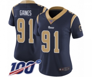 Women's Los Angeles Rams #91 Greg Gaines Navy Blue Team Color Vapor Untouchable Limited Player 100th Season Football Jersey