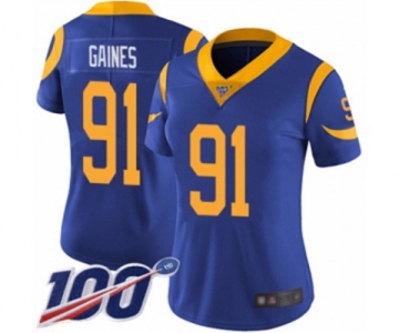 Women's Los Angeles Rams #91 Greg Gaines Royal Blue Alternate Vapor Untouchable Limited Player 100th Season Football Jersey