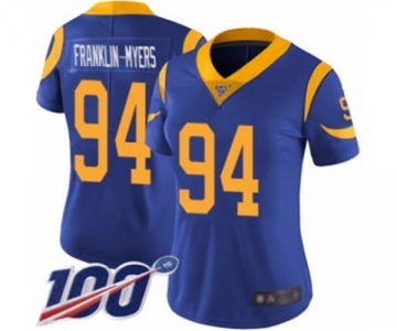 Women's Los Angeles Rams #94 John Franklin-Myers Royal Blue Alternate Vapor Untouchable Limited Player 100th Season Football Jersey