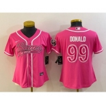 Women's Los Angeles Rams #99 Aaron Donald Pink With Patch Cool Base Stitched Baseball Jersey