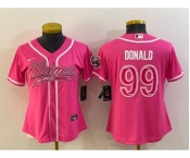 Women's Los Angeles Rams #99 Aaron Donald Pink With Patch Cool Base Stitched Baseball Jersey