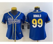 Women's Los Angeles Rams #99 Aaron Donald Royal With Patch Cool Base Stitched Baseball Jersey