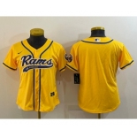 Women's Los Angeles Rams Blank Yellow With Patch Cool Base Stitched Baseball Jersey