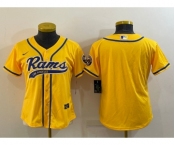 Women's Los Angeles Rams Blank Yellow With Patch Cool Base Stitched Baseball Jersey