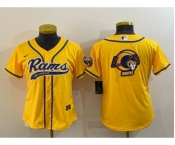 Women's Los Angeles Rams Yellow Team Big Logo With Patch Cool Base Stitched Baseball Jersey