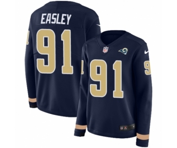 Women's Nike Los Angeles Rams #91 Dominique Easley Limited Navy Blue Therma Long Sleeve NFL Jersey