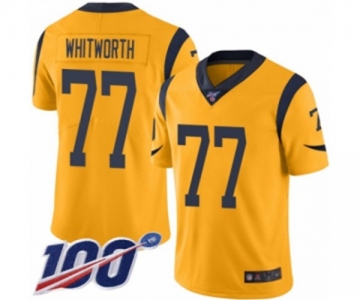 Youth Los Angeles Rams #77 Andrew Whitworth Limited Gold Rush Vapor Untouchable 100th Season Football Jersey