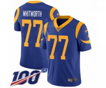 Youth Los Angeles Rams #77 Andrew Whitworth Royal Blue Alternate Vapor Untouchable Limited Player 100th Season Football Jersey