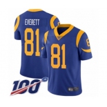 Youth Los Angeles Rams #81 Gerald Everett Royal Blue Alternate Vapor Untouchable Limited Player 100th Season Football Jersey