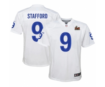 Youth Los Angeles Rams #9 Matthew Stafford White Nike Royal Super Bowl LVI Patch Jersey