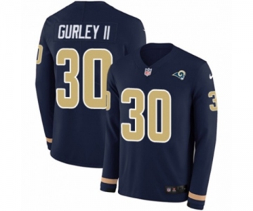 Youth Nike Los Angeles Rams #30 Todd Gurley Limited Navy Blue Therma Long Sleeve NFL Jersey