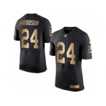 Men's Nike Oakland Raiders #24 Charles Woodson Elite Black Gold Team Color NFL Jersey