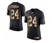 Men's Nike Oakland Raiders #24 Charles Woodson Elite Black Gold Team Color NFL Jersey