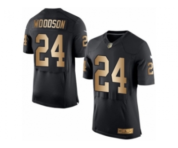 Men's Nike Oakland Raiders #24 Charles Woodson Elite Black Gold Team Color NFL Jersey