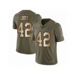 Men Nike Oakland Raiders #42 Ronnie Lott Limited Olive Gold 2017 Salute to Service NFL Jersey