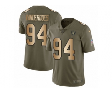Men Nike Oakland Raiders #94 Eddie Vanderdoes Limited Olive Gold 2017 Salute to Service NFL Jersey