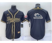 Men's Denver Broncos Black Gold Team Big Logo With Patch Cool Base Stitched Baseball Jersey