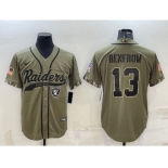 Men's Las Vegas Raiders #13 Hunter Renfrow 2022 Olive Salute to Service Cool Base Stitched Baseball Jersey