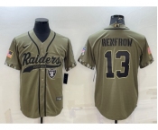 Men's Las Vegas Raiders #13 Hunter Renfrow 2022 Olive Salute to Service Cool Base Stitched Baseball Jersey