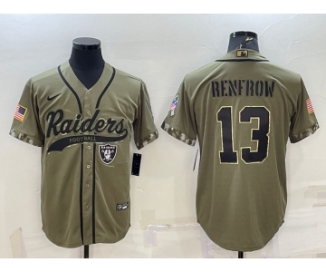 Men's Las Vegas Raiders #13 Hunter Renfrow 2022 Olive Salute to Service Cool Base Stitched Baseball Jersey