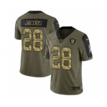 Men's Las Vegas Raiders #28 Josh Jacobs 2021 Olive Camo Salute To Service Limited Stitched Football Jersey