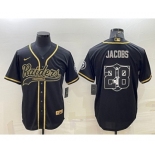 Men's Las Vegas Raiders #28 Josh Jacobs Black Gold Team Big Logo With Patch Cool Base Stitched Baseball Jersey