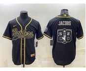 Men's Las Vegas Raiders #28 Josh Jacobs Black Gold Team Big Logo With Patch Cool Base Stitched Baseball Jersey