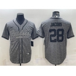 Men's Las Vegas Raiders #28 Josh Jacobs Gray With Patch Cool Base Stitched Baseball Jersey