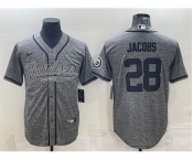 Men's Las Vegas Raiders #28 Josh Jacobs Gray With Patch Cool Base Stitched Baseball Jersey