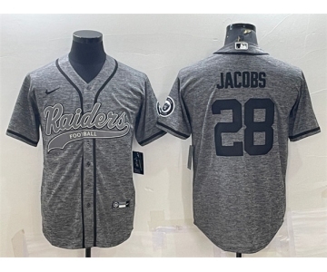 Men's Las Vegas Raiders #28 Josh Jacobs Gray With Patch Cool Base Stitched Baseball Jersey