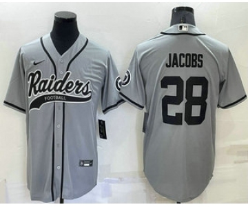 Men's Las Vegas Raiders #28 Josh Jacobs Grey Stitched MLB Cool Base Nike Baseball Jersey