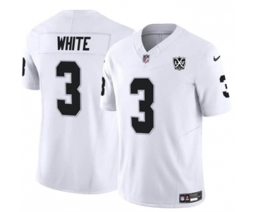 Men's Las Vegas Raiders #3 Zamir White White 2024 F.U.S.E 65th Anniversary Patch Vapor Stitched Football Jersey